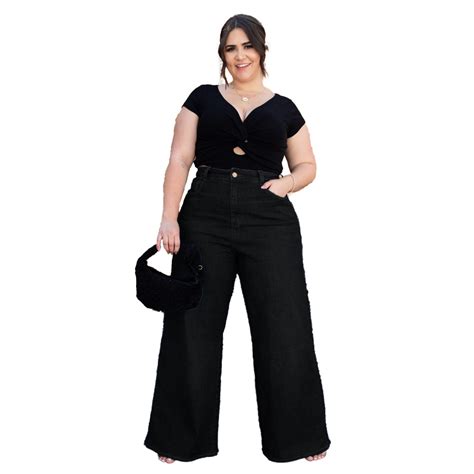 calca preta wide leg|More.